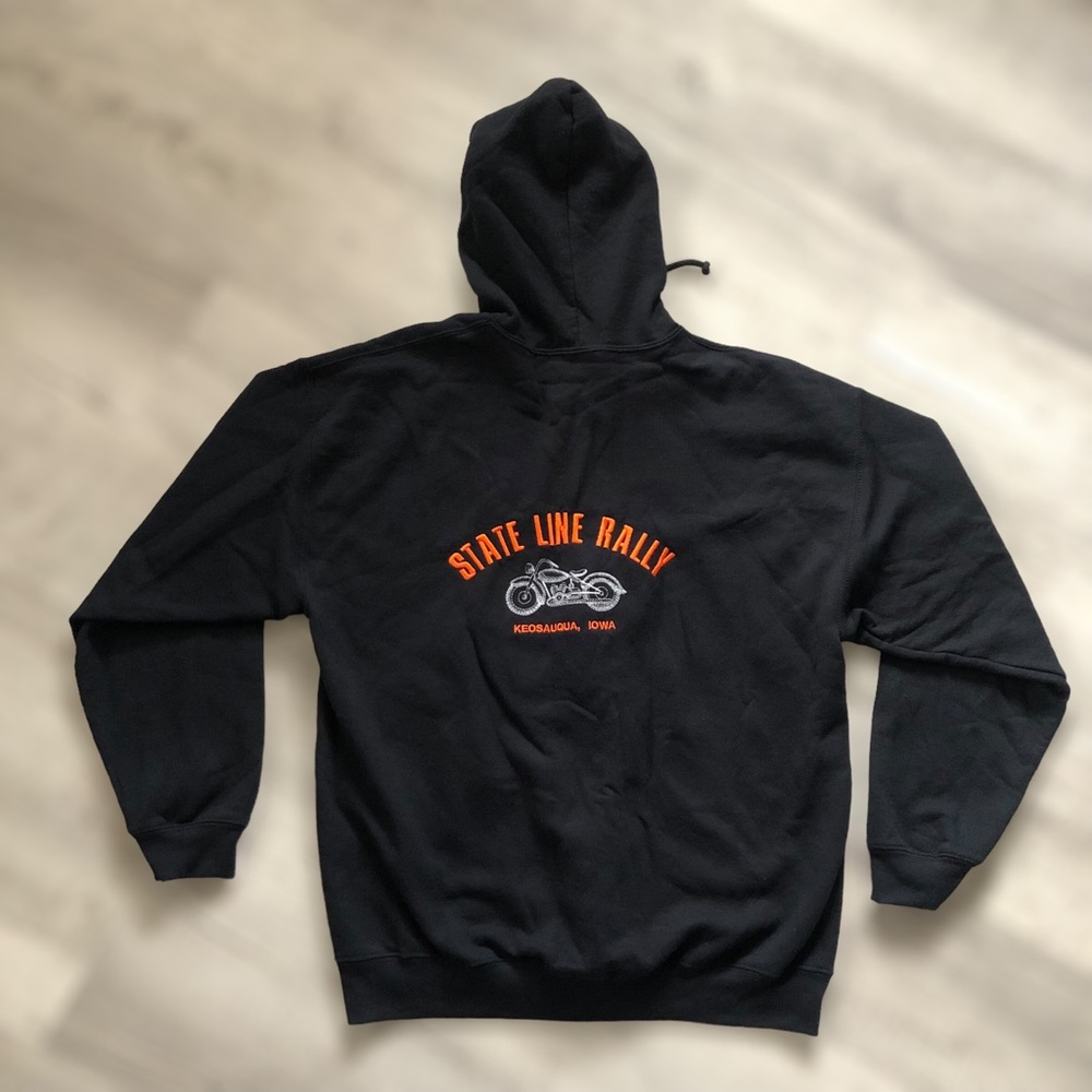Embroidered Black Biker Rally Zip Up Hoodie Size Large
